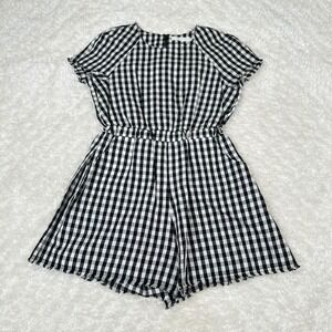Kaelen Women's S Small Black White Gingham Linen Blend Romper Boho Festival